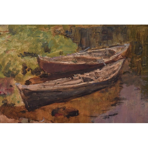 55 - Arseny Vlasov (1914 - 1997) Russian, Two Boats on a Lake, unsigned, oil on board, 46 cm x 68 cm, gla... 