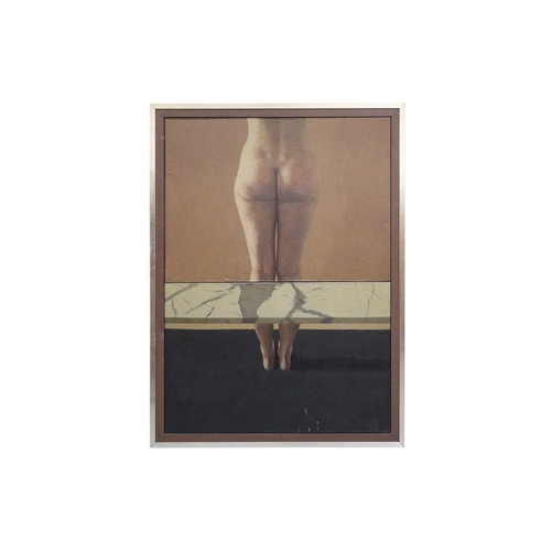 64 - † David Evans (20th century), 'Cold Seat', oil on canvas (in two sections), 106 cm x 76 cm in a cont... 