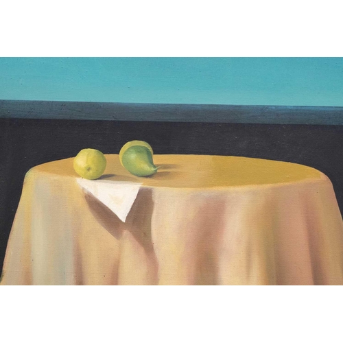 93 - † David Evans (20th century), 'No.9 The Table', large oil on canvas, 123 cm x 122 cm in a contempora... 