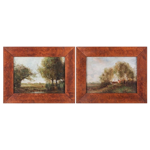 10 - T. Mathieson, (20th Century), figures in landscapes - a pair, signed, oil on board, 24.5 x 34.5 cm, ... 