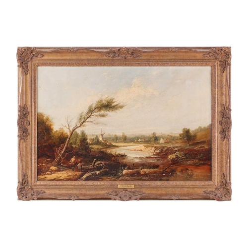 12 - John Berney Ladbrooke (1803-1879), travellers beside a river, unsigned, oil on canvas, 44 cm x 67 cm... 