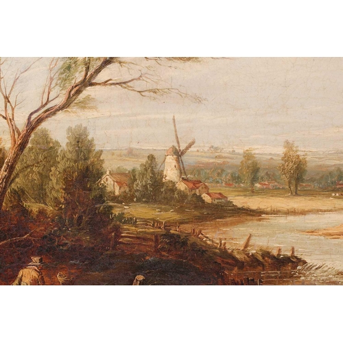 12 - John Berney Ladbrooke (1803-1879), travellers beside a river, unsigned, oil on canvas, 44 cm x 67 cm... 