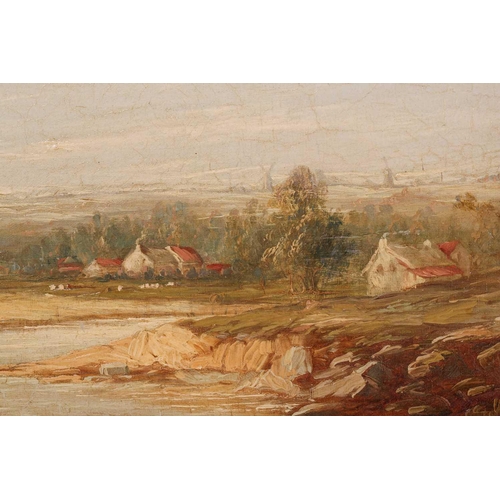 12 - John Berney Ladbrooke (1803-1879), travellers beside a river, unsigned, oil on canvas, 44 cm x 67 cm... 