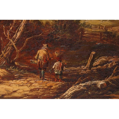 12 - John Berney Ladbrooke (1803-1879), travellers beside a river, unsigned, oil on canvas, 44 cm x 67 cm... 