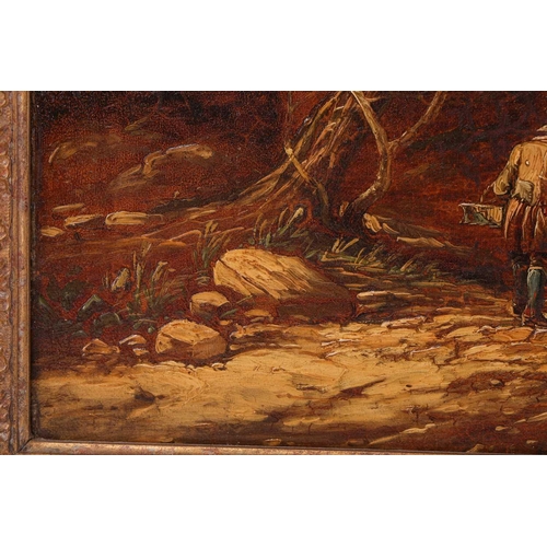 12 - John Berney Ladbrooke (1803-1879), travellers beside a river, unsigned, oil on canvas, 44 cm x 67 cm... 