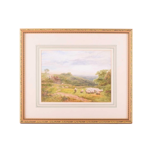 14 - George Shalders (1826 - 1873), sheep resting by a lane with a cart beyond, signed, watercolour, 22 x... 