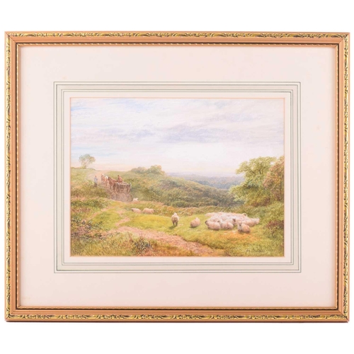 14 - George Shalders (1826 - 1873), sheep resting by a lane with a cart beyond, signed, watercolour, 22 x... 