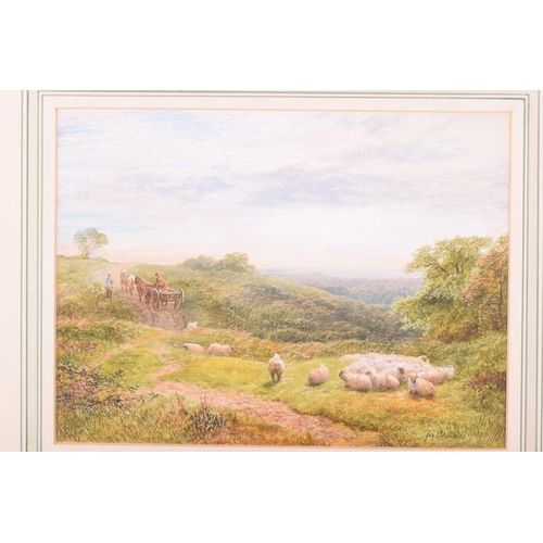 14 - George Shalders (1826 - 1873), sheep resting by a lane with a cart beyond, signed, watercolour, 22 x... 