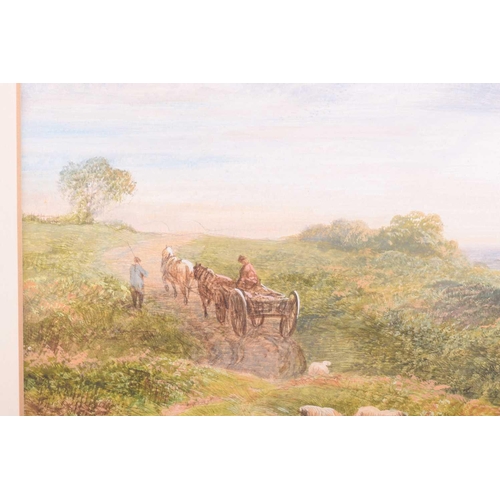 14 - George Shalders (1826 - 1873), sheep resting by a lane with a cart beyond, signed, watercolour, 22 x... 