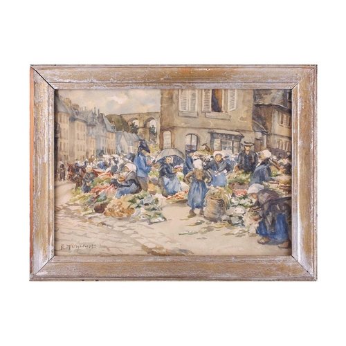 15 - Edith Mary Urquhart (1874-1945) Scottish, Market at Morlaix, signed, watercolour, 35 x 49.5 cm, fram... 