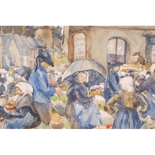15 - Edith Mary Urquhart (1874-1945) Scottish, Market at Morlaix, signed, watercolour, 35 x 49.5 cm, fram... 