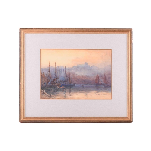 17 - Albert George Strange (1855 - 1917), Scarborough Harbour with St Mary's Church beyond, signed, water... 