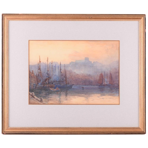 17 - Albert George Strange (1855 - 1917), Scarborough Harbour with St Mary's Church beyond, signed, water... 