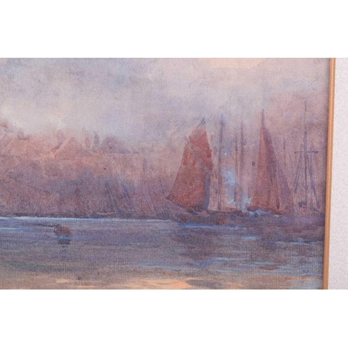 17 - Albert George Strange (1855 - 1917), Scarborough Harbour with St Mary's Church beyond, signed, water... 