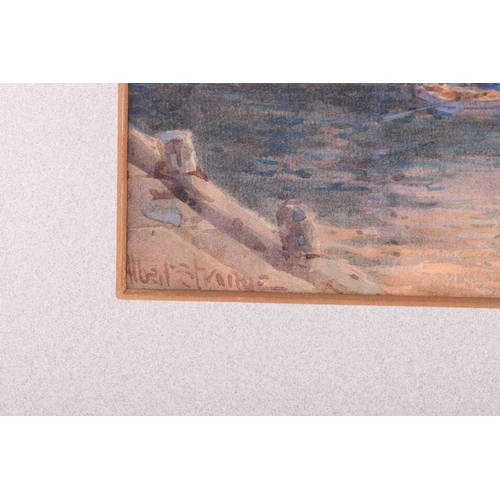 17 - Albert George Strange (1855 - 1917), Scarborough Harbour with St Mary's Church beyond, signed, water... 