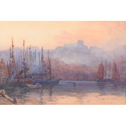 17 - Albert George Strange (1855 - 1917), Scarborough Harbour with St Mary's Church beyond, signed, water... 