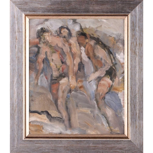 25 - † Robert Medley (1905-1994) 'Bathers', unsigned, labelled verso, oil on board, 30.5 x 25.5 cm, frame... 