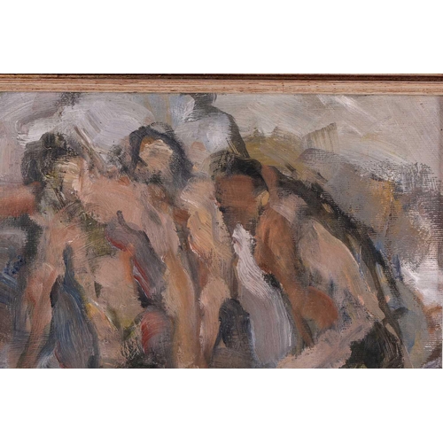 25 - † Robert Medley (1905-1994) 'Bathers', unsigned, labelled verso, oil on board, 30.5 x 25.5 cm, frame... 