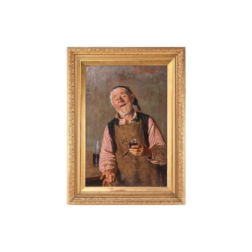 28 - A.P. Lunedi (19th century Italian), portrait of an elderly craftsman with a glass of wine, signed to... 