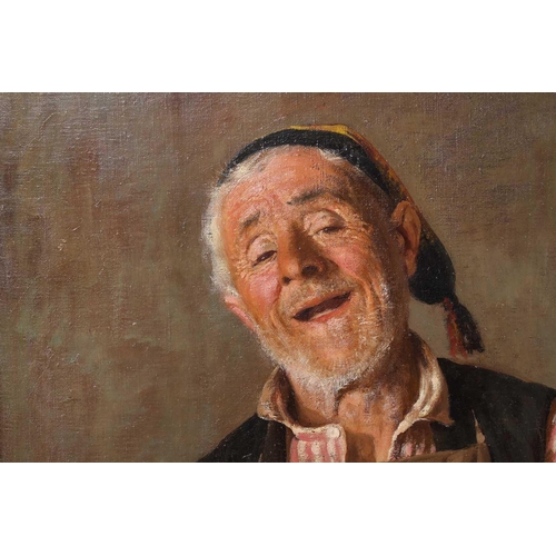 28 - A.P. Lunedi (19th century Italian), portrait of an elderly craftsman with a glass of wine, signed to... 