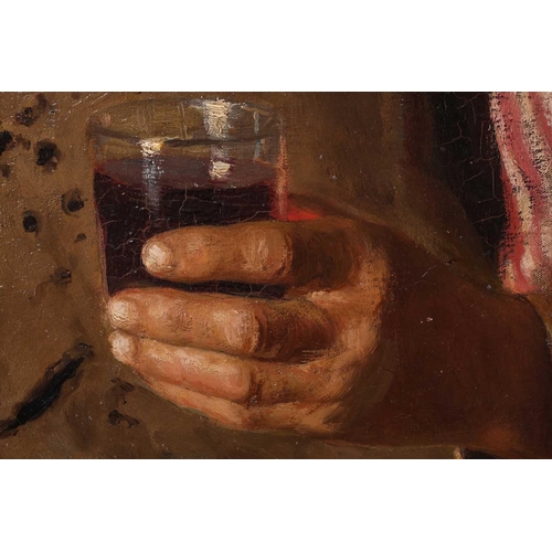 28 - A.P. Lunedi (19th century Italian), portrait of an elderly craftsman with a glass of wine, signed to... 