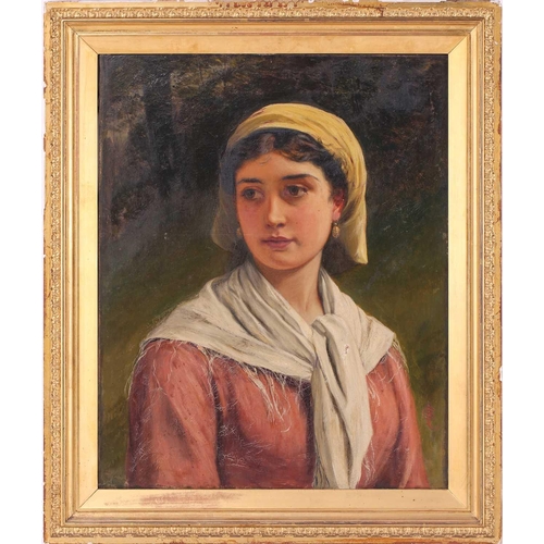 3 - Charles Sillem Lidderdale (1831 - 1895), portrait of a lady wearing a white scarf, monogrammed, oil ... 