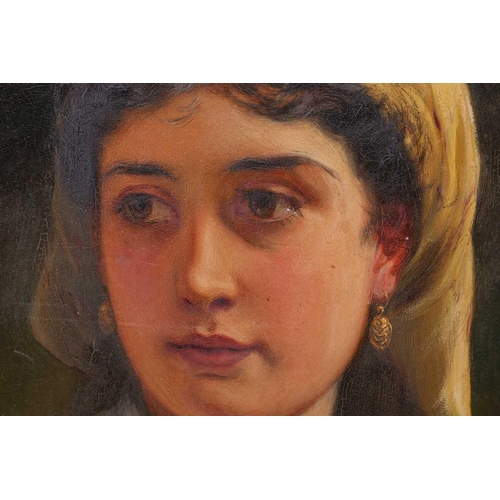 3 - Charles Sillem Lidderdale (1831 - 1895), portrait of a lady wearing a white scarf, monogrammed, oil ... 