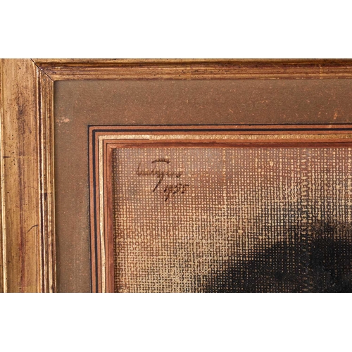 32 - 20th-Century School, bust-length portrait of a lady with black hair, wearing a blue blouse, indistin... 