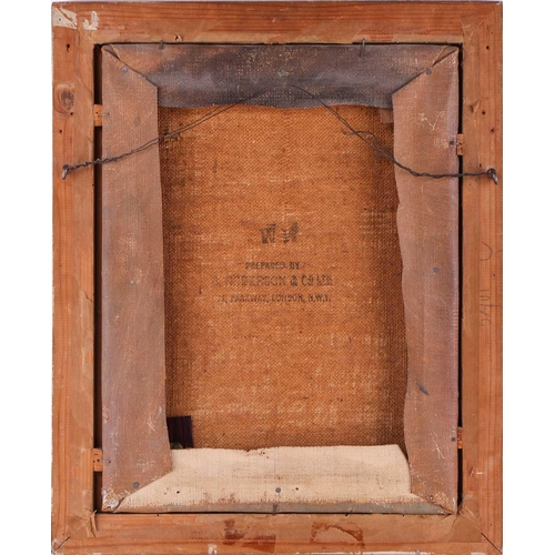 32 - 20th-Century School, bust-length portrait of a lady with black hair, wearing a blue blouse, indistin... 