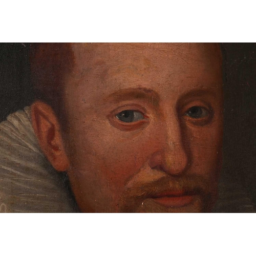 34 - 17th-Century Dutch School, three-quarter length portrait of a gentleman holding a handkerchief, oil ... 