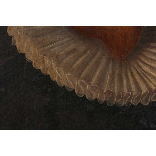 34 - 17th-Century Dutch School, three-quarter length portrait of a gentleman holding a handkerchief, oil ... 