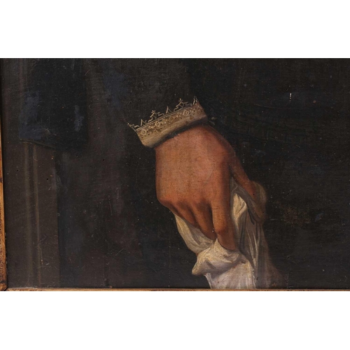 34 - 17th-Century Dutch School, three-quarter length portrait of a gentleman holding a handkerchief, oil ... 