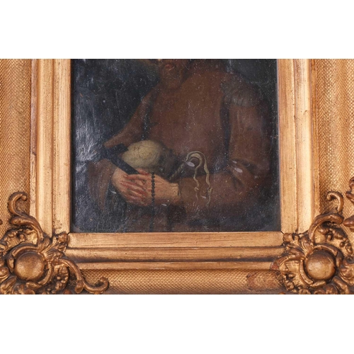 35 - Follower of Luis De Morales (1509/10 - 1586) Spanish, Monk holding a skull, crucifix, rossary and wh... 