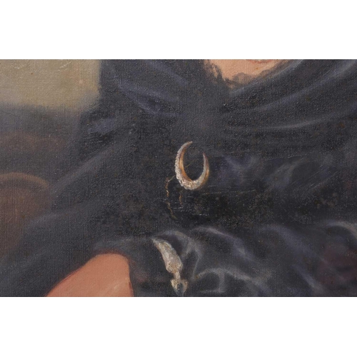 37 - Early 20th-century British school, a half-length portrait of a lady in a blue dress, oil on canvas, ... 