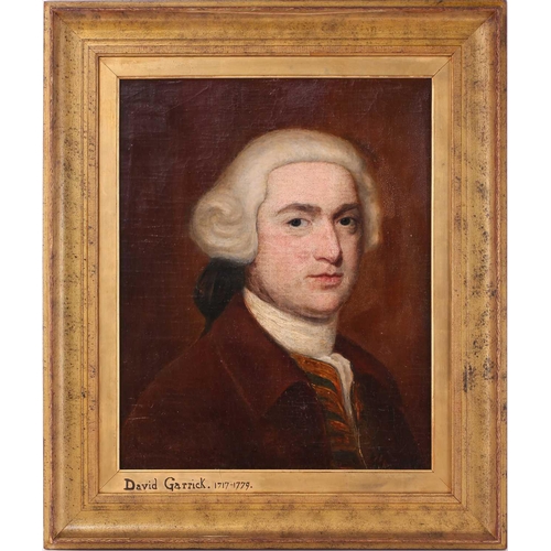 38 - Late 18th-century British school, Bust length portrait of David Garrick (1717-1779), unsigned, oil o... 