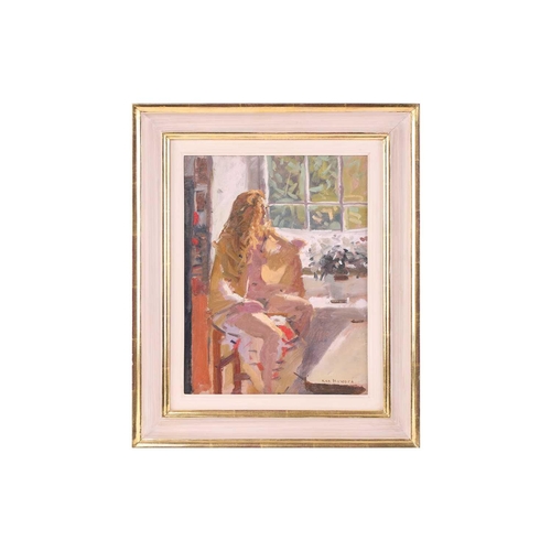 4 - † Ken Howard (1932 - 2022), Artist's model at a window, signed, oil on board, 35 x 27 cm, framed 49 ... 