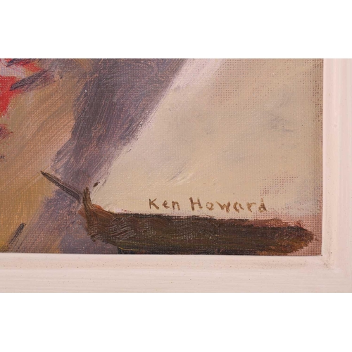 4 - † Ken Howard (1932 - 2022), Artist's model at a window, signed, oil on board, 35 x 27 cm, framed 49 ... 