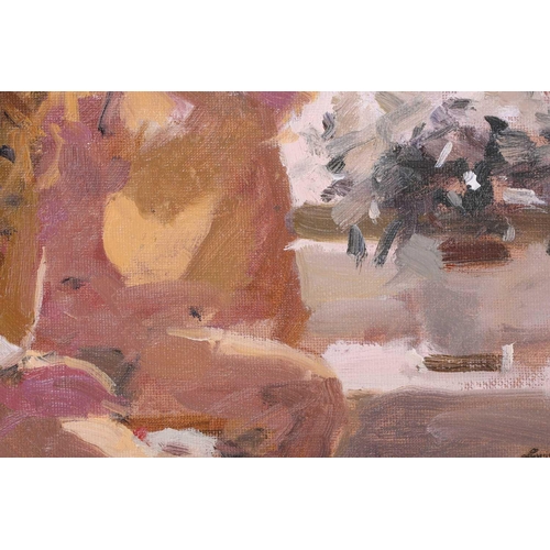 4 - † Ken Howard (1932 - 2022), Artist's model at a window, signed, oil on board, 35 x 27 cm, framed 49 ... 