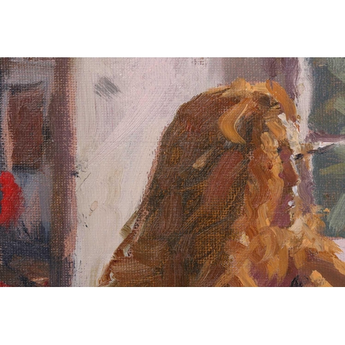 4 - † Ken Howard (1932 - 2022), Artist's model at a window, signed, oil on board, 35 x 27 cm, framed 49 ... 