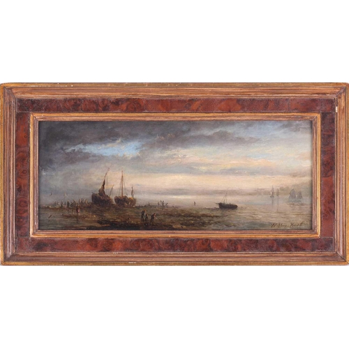 41 - Adolphus Knell (1805 - 1875) Boats and figures at low tide, signed, oil on panel, 12 x 29.5 cm, fram... 