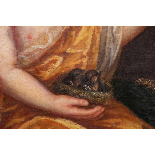 5 - 18th-Century British School, Boy in Classical robes holding a nest and a dead bird, unsigned, oil on... 