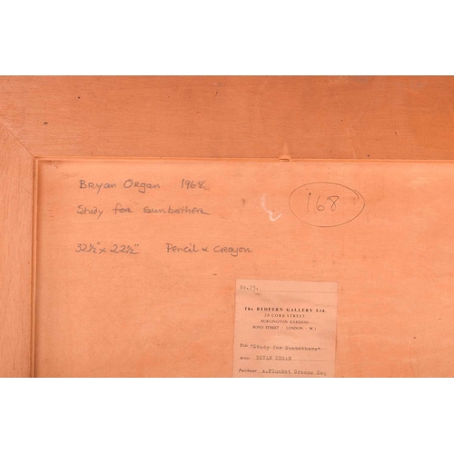 50 - † Bryan Organ, Study for Sunbathers, signed and dated Bryan Organ 1968, pencil and crayon, 82cm x 56... 