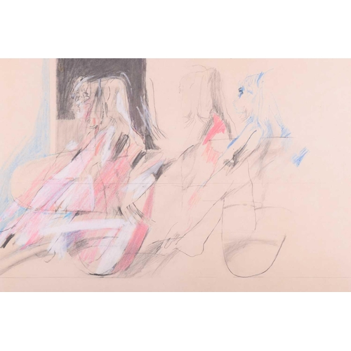 50 - † Bryan Organ, Study for Sunbathers, signed and dated Bryan Organ 1968, pencil and crayon, 82cm x 56... 