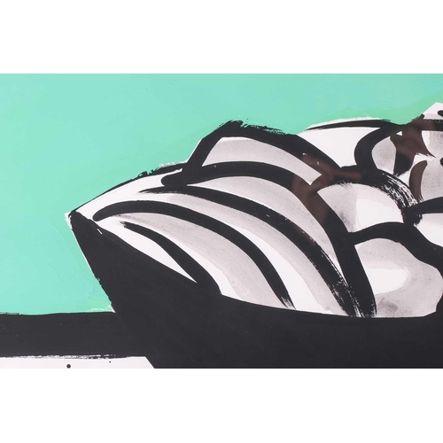 52 - Tom Slaughter (1955 - 2014) American, Still Life of a fruit bowl with green background, signed and d... 