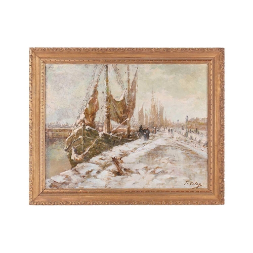 6 - Georges Deloy (1856 - ?) French, Winter harbour scene (possibly Nice), signed, oil on canvas, 50 x 6... 