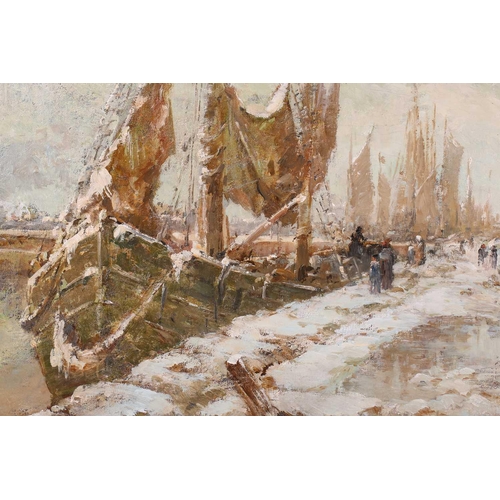 6 - Georges Deloy (1856 - ?) French, Winter harbour scene (possibly Nice), signed, oil on canvas, 50 x 6... 