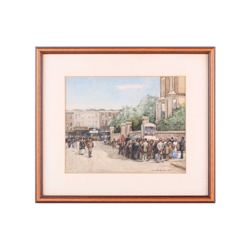 7 - Emile Hoeterickx (1858 - 1923) Belgian, A street-side Punch & Judy show, signed and dated 1880, wate... 