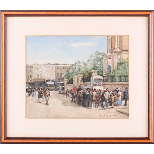 7 - Emile Hoeterickx (1858 - 1923) Belgian, A street-side Punch & Judy show, signed and dated 1880, wate... 