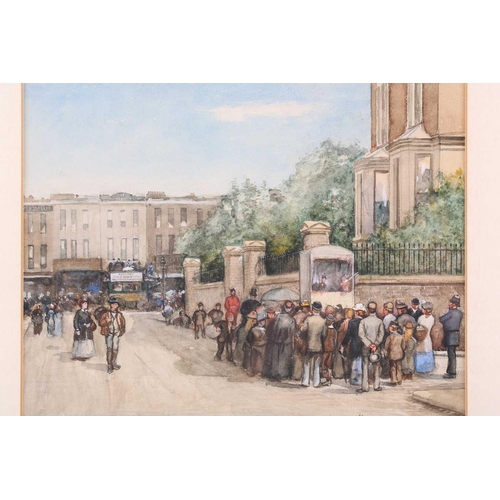7 - Emile Hoeterickx (1858 - 1923) Belgian, A street-side Punch & Judy show, signed and dated 1880, wate... 