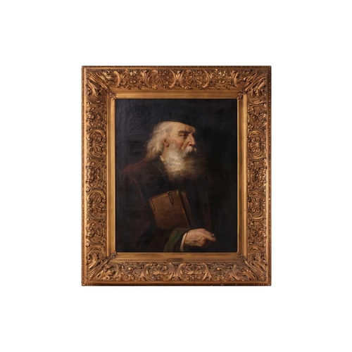 8 - F. Giovani (19th-Century) Italian, Portrait of an elderly scholar holding a book, signed, oil on can... 